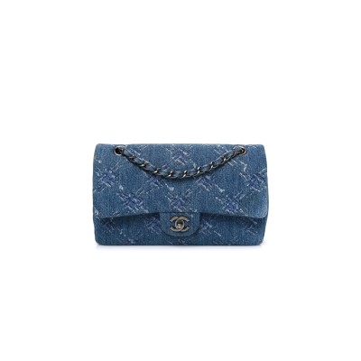 CHANEL MASTER DENIM BLEACHED CHAIN MEDIUM DOUBLE FLAP BLUE (25.5*15.5*6.5cm) 